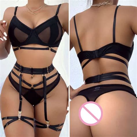 SET REGGISENO E Collant Donna In Pizzo Seducente Cintura Giarrettiera Lingerie EUR 21 61