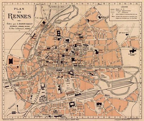 Rennes Map Plan De La Ville De Rennes Vintage Map Wall Map Art