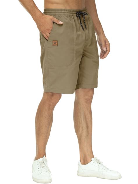 Pdbokew Men S Casual Shorts Drawstring Summer Beach Stretch Waist Twill