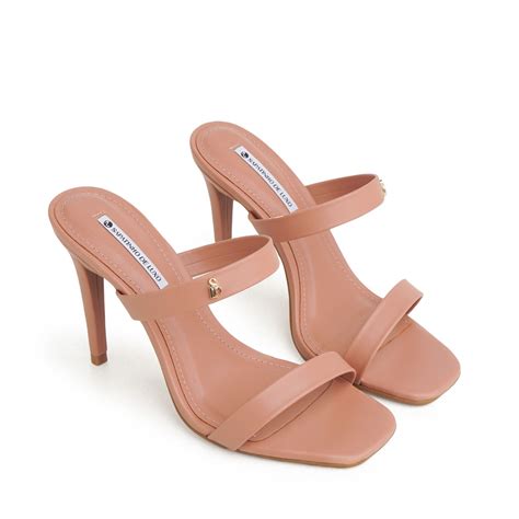 Tamanco Nude Mocha Salto Alto Fino Duas Tiras Shopee Brasil