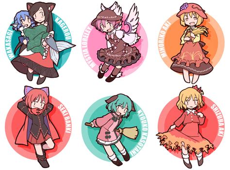 Safebooru 6girls Aki Minoriko Aki Shizuha Animal Ears Apron Barefoot