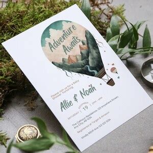 Hot Air Balloon Baby Shower Invitation Adventure Awaits Invite Travel Baby Shower Invitation