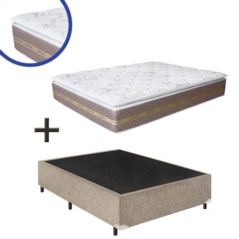 Base Box Casal Suede Bege X X Colch O Coimbra Molas Ensacadas