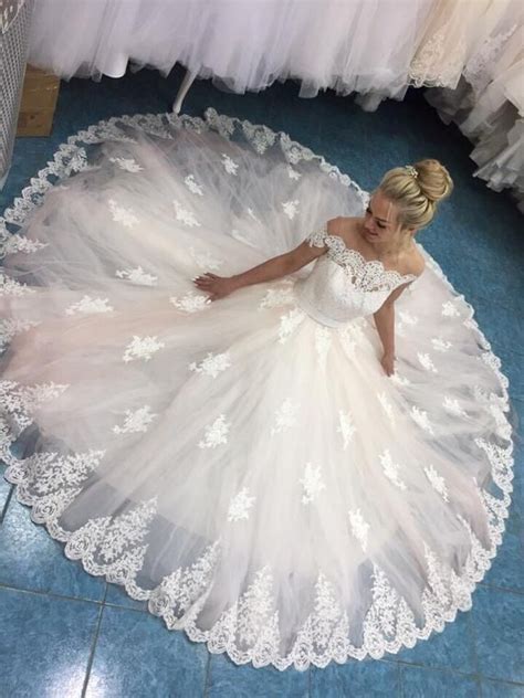 Powder Wedding Dress Nude Bridal Gown Lace Beaded Dress Wedding Dress With Train Off