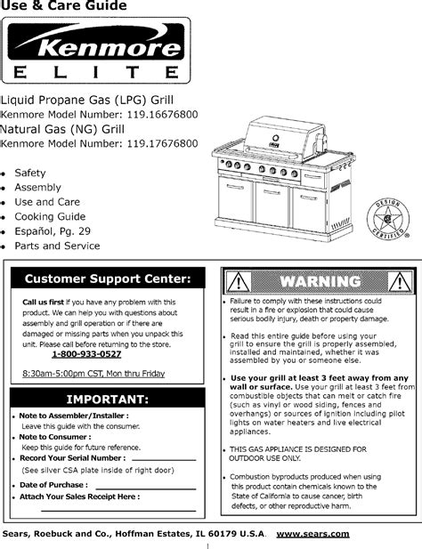 Kenmore Elite 11916676800 User Manual Gas Grill Manuals And Guides L0802077