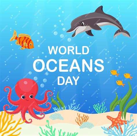 Premium Vector World Oceans Day Poster Featuring A Cartoon Octopus