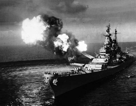 USS Missouri BB 63 Fires A Salvo Of 16 Inch Shells From Turret 2