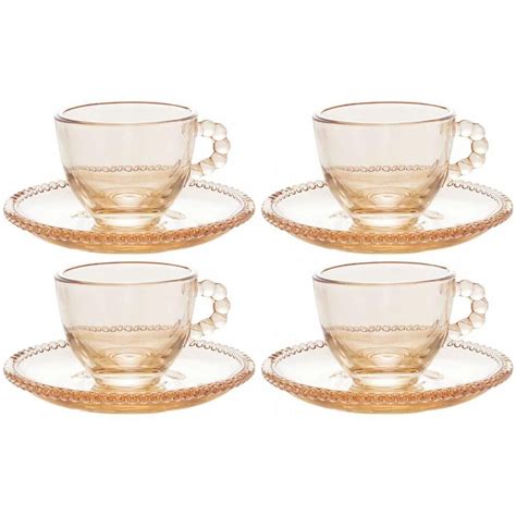 Conjunto 4 Xícaras Pires Para Café Pearl Âmbar 80Ml Tableware