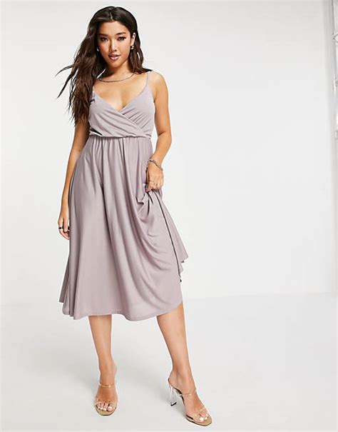 Asos Design Cami Plunge Tie Back Midi Dress In Elderberry Asos