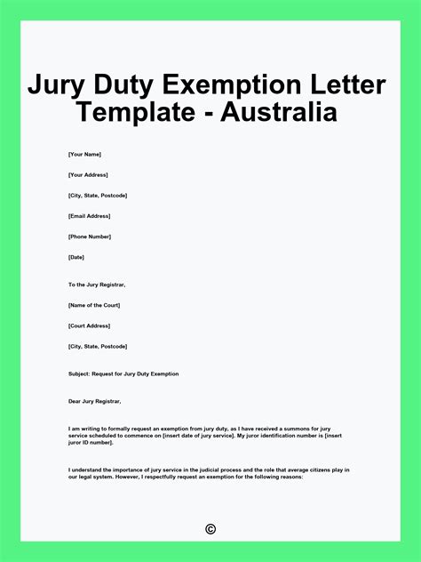 Jury Duty Exemption Letter Template - Australia