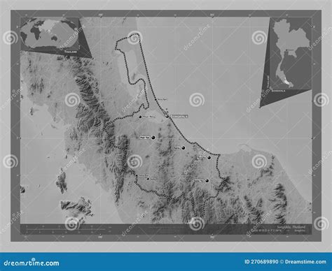 Songkhla Thailand Grayscale Labelled Points Of Cities Stock