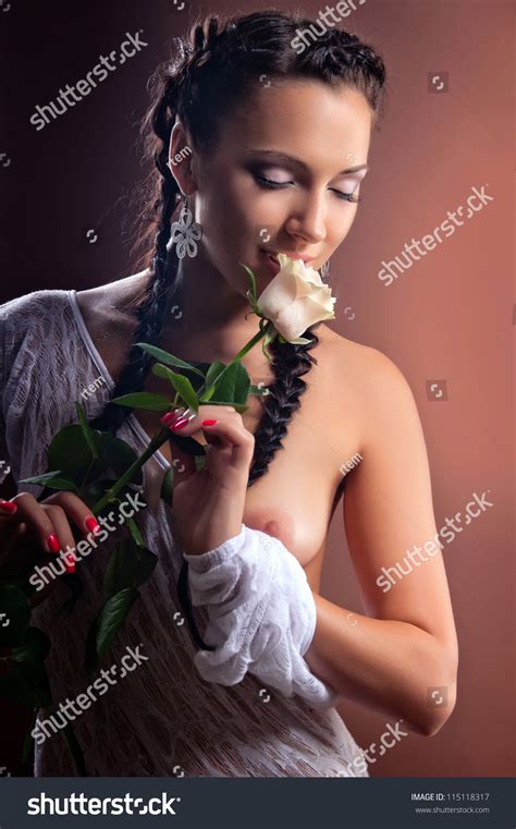 Nude Girl Flowers On Brown Background Stock Photo Shutterstock