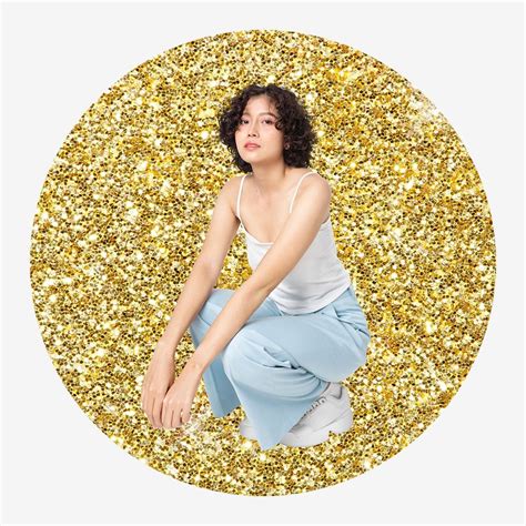 Woman Sitting Gold Glitter Round Free Photo Rawpixel