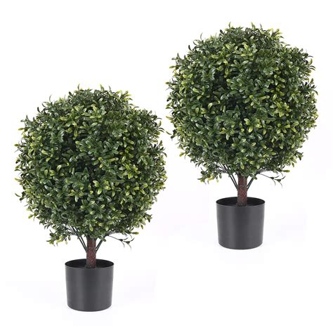 25 Inch Artificial Topiary Boxwood Ball Trees – Decorative Fake
