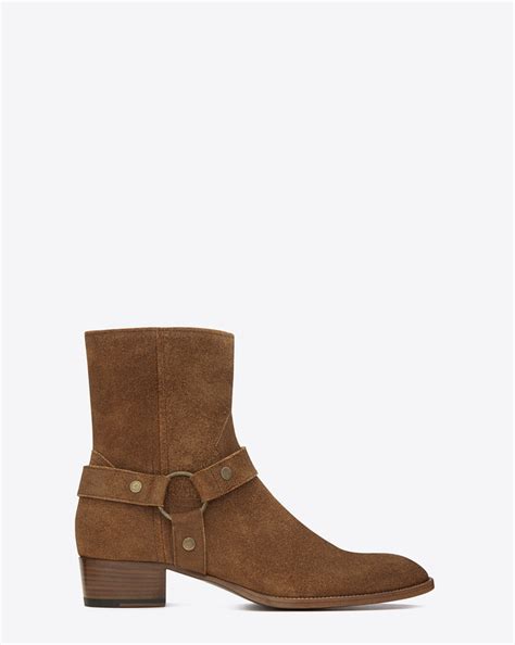 Saint Laurent Classic Wyatt Harness Boot In Nut Suede Ysl