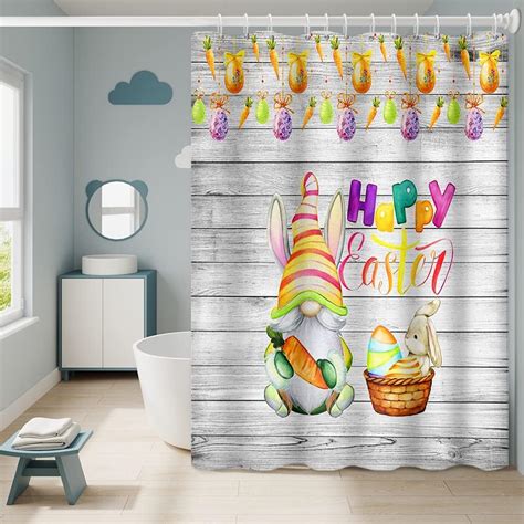 Sonernt Happy Easter Shower Curtains Funny Gnomes Cute Rabbits Ears