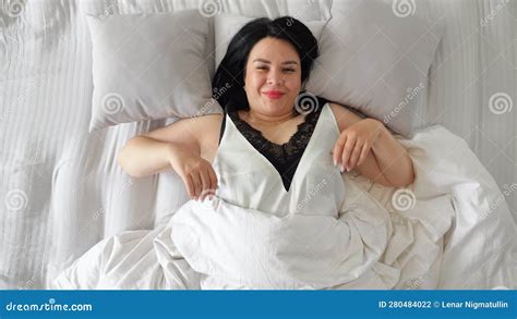 Brunette Housewife Wakes Up Pleasantly In Cozy White Bedroom Stock Footage Video Of Brunette