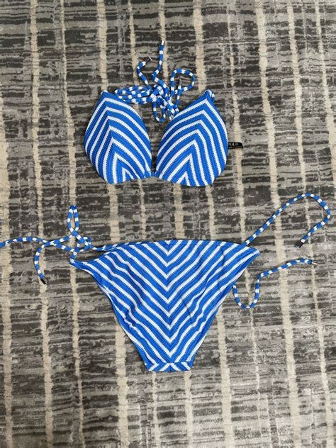 Ralph Lauren Polo String Bikini Top Blue And White St Gem