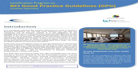 Certification Program On Bci Good Practice Guidelines Gpg