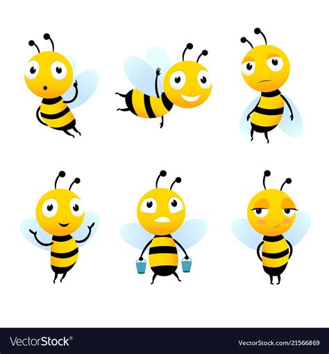 Various Cartoon Characters Of Bees With Honey Vector Image