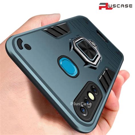 PlusCase For Infinix Hot 8 Stand Armor Case With Lens Camera Cover Military Grade Heavy Duty
