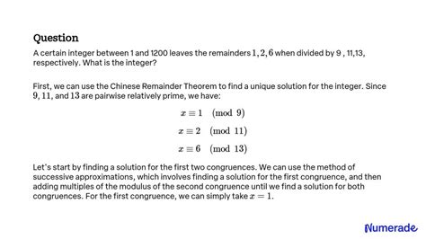 Solved A Certain Integer Between 1 And 1200 Leaves The Remainders 12