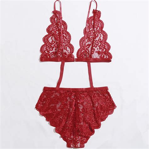 Sexy Red Floral Lace Spaghetti Straps Hollow Out One Piece Teddy Lingerie N21216