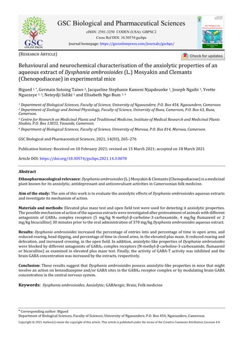 PDF Behavioural And Neurochemical Characterisation Of The Anxiolytic