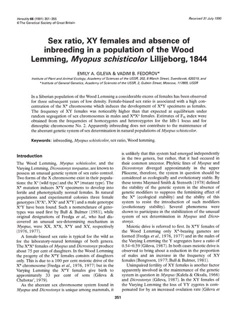 Pdf Sex Ratio Xy Females And Absence Of Inbreeding In A Population