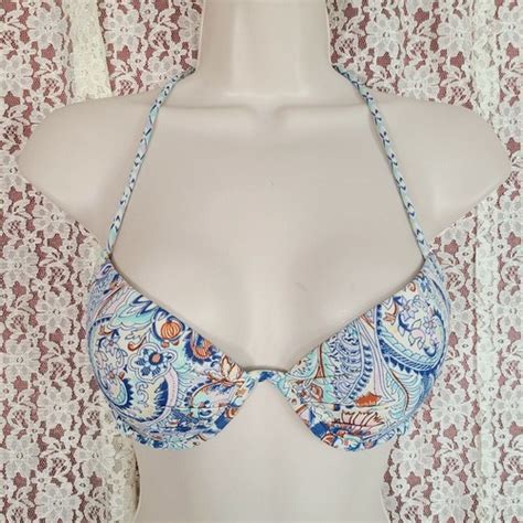Victoria S Secret Blue White Paisley Bikini Top With Tassel Tie Back And Ebay