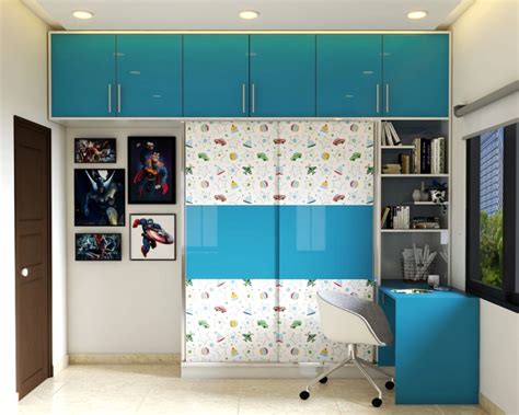 Glossy Blue Laminated Wardrobe For Kids Bedroom Livspace