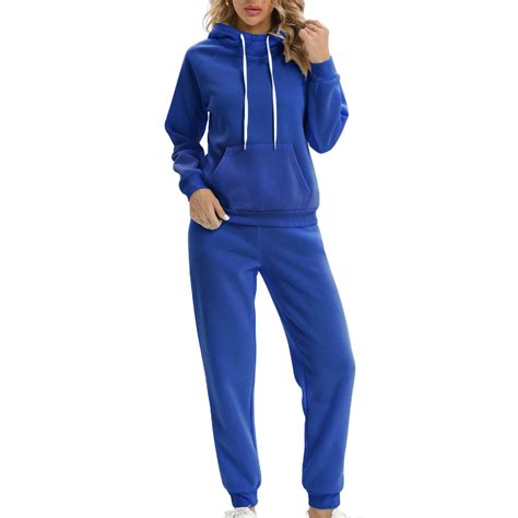 Womens Sweatshirt And Sweatpants Set Solid Color Long Sleeve Hoodie