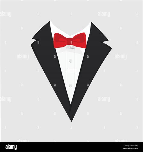 Men Jacket Tuxedo Wedding Suit With Red Bow Tie Vector Illustration