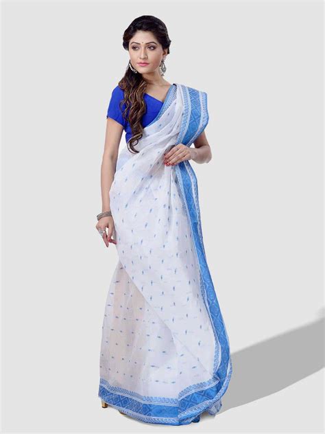 Buy Traditional Handloom Cotton Sky Blue Tant Sarees Desh Bidesh Online