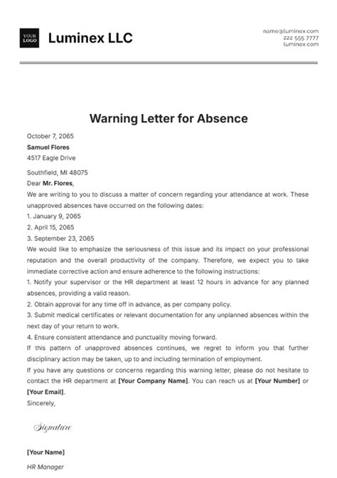 Free Warning Letter For Sleeping On Duty Template Edit Online And Download