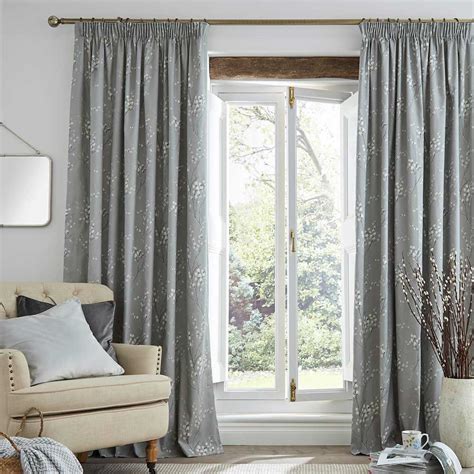 Laura Ashley Pussy Willow Steel Grey Pencil Pleat Curtains Pair Closs Hamblin