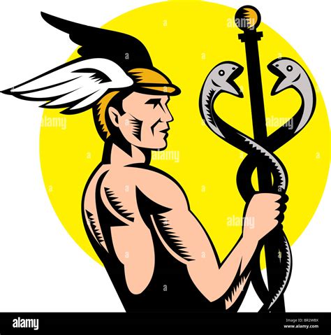 Roman Dios Griego Hermes O Mercurio Portando Un Caduceo Realizada En