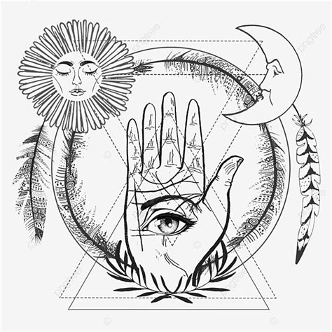 Divination Astrology Hand Moon Feather Element Moon Drawing Feather