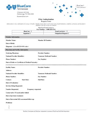 Fillable Online Bluecare Tn Form Fax Email Print Pdffiller