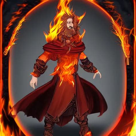 Male Fire Genassi Sorcerer Fire Hair Hair Made Of Stable Diffusion