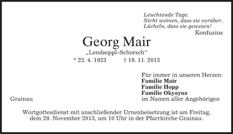 Traueranzeigen Von Georg Mair Trauer Merkur De