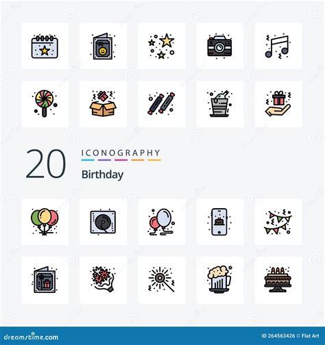 20 Birthday Line Filled Color Icon Pack Like Party Birthday Balloon