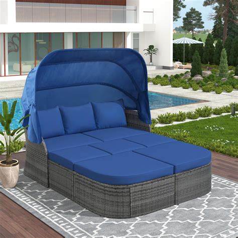 Outdoor Daybed Patio Daybed With Canopy 6pcs Sectional Patio