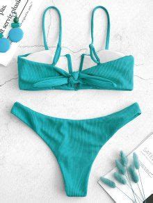 Zaful Knot V Wired Ribbed Bikini Set In Medium Turquoise Zaful