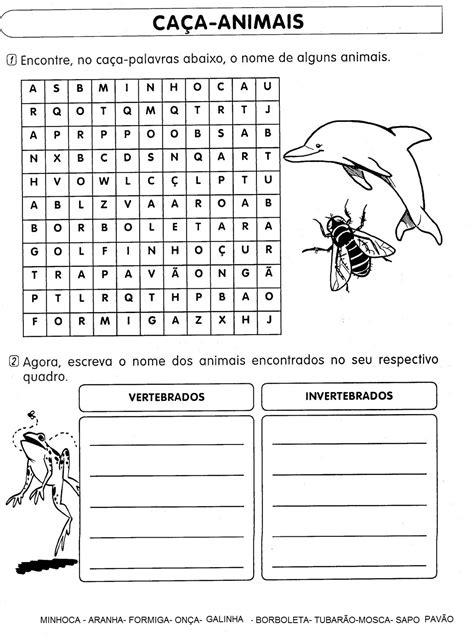 Atividades Sobre Animais Vertebrados E Invertebrados 3 Ano Com Gabarito
