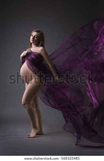 Beautiful Naked Pregnant Woman Purple Silk Stock Photo Shutterstock