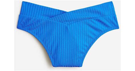 J Crew Wide Rib Crossover Cheeky Bikini Bottom In Blue Lyst