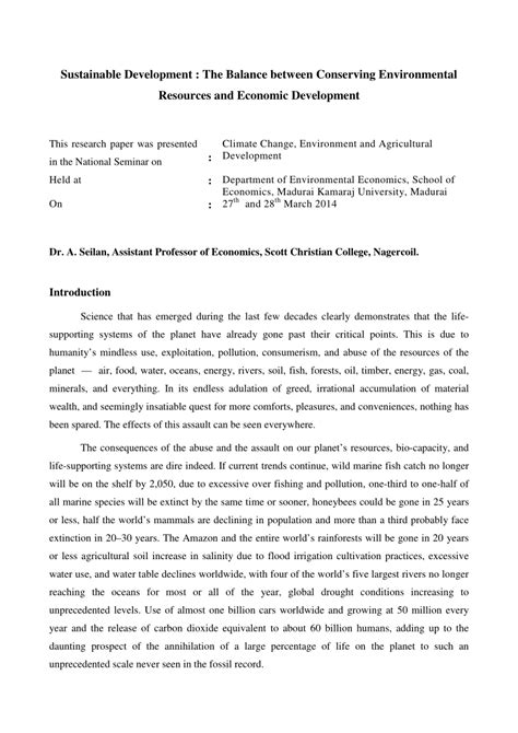 Pdf Sustainable Development The Balance Between Conserving Environmental Resources And