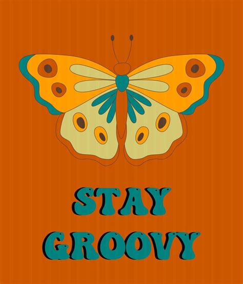 Retro Groovy Posters 60s 70s With Groovy Butterfly For Cards Stickers