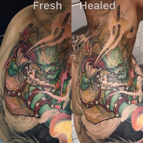 Fresh Vs Healed Fujin Neck Tattoo Chronicink I Would Like To Share